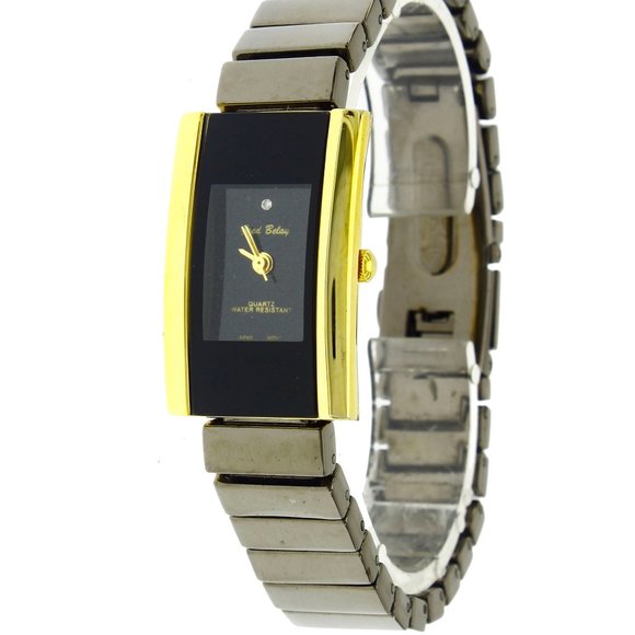 New Rectangle Shiny Black Bracelet & Dial WR Watch - Picture 1 of 5